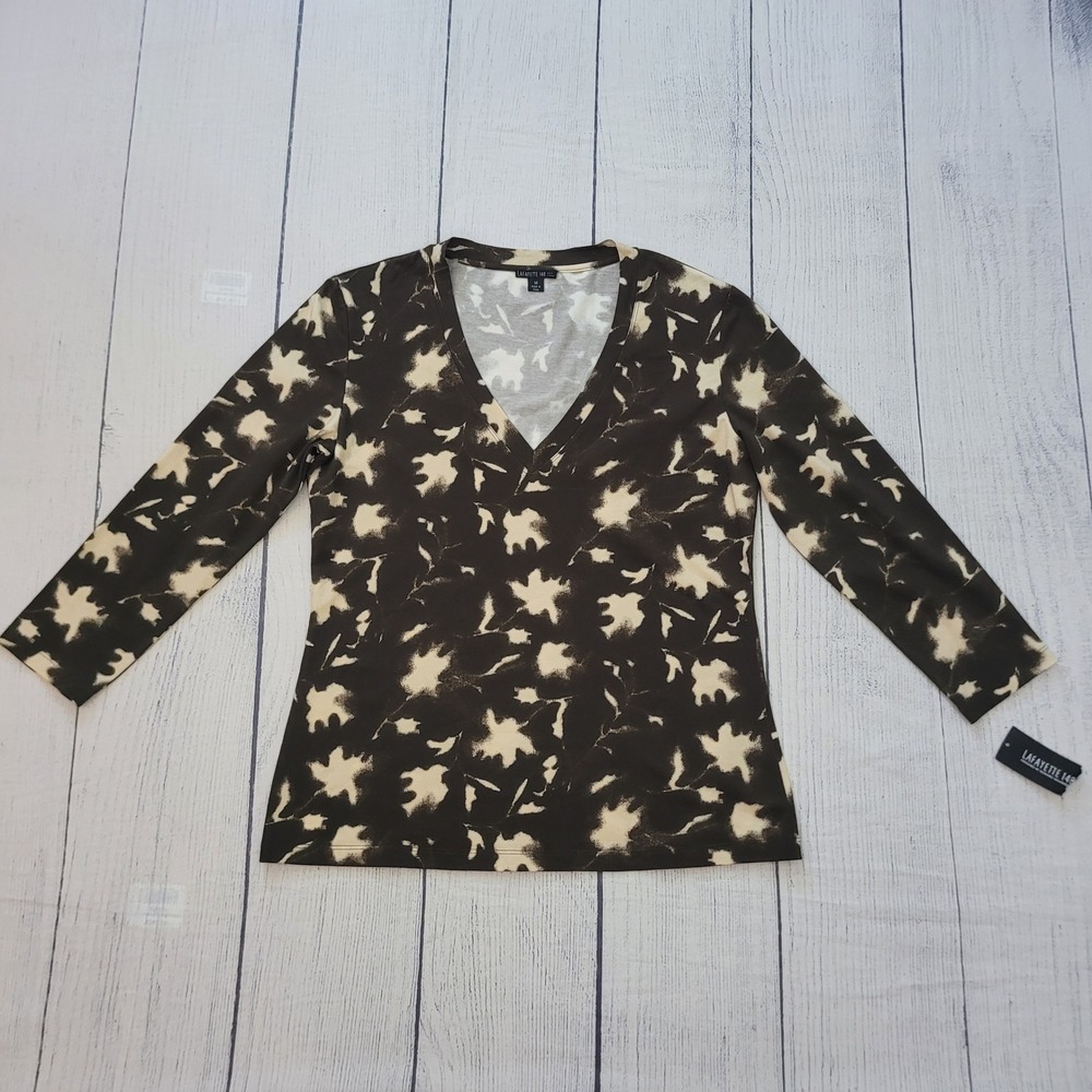 LAFAYETTE 148 NEW YORK Size M Abstract Print Long Sleeve V-Neck Casual Polished‎